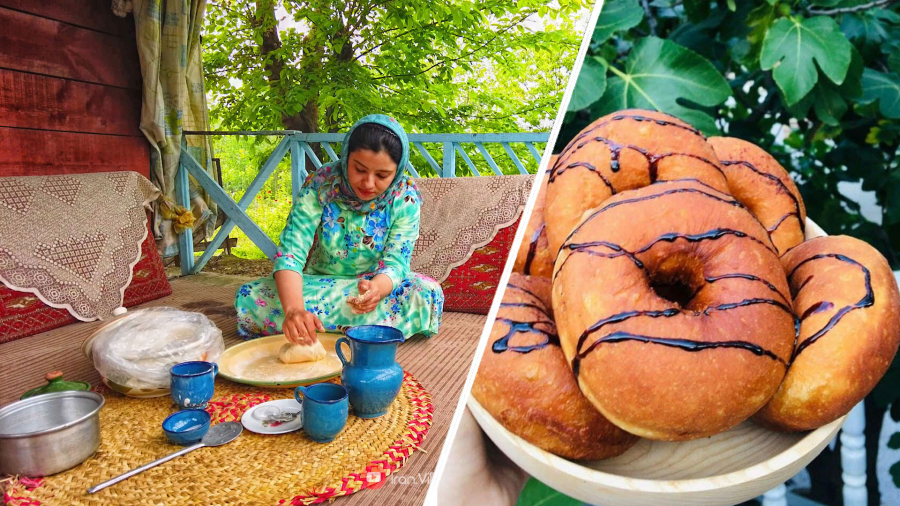 درست کردن شیرینی دونات کاکائویی در 4 دقیقه - آشپزی و زندگی روستایی شمال ایران