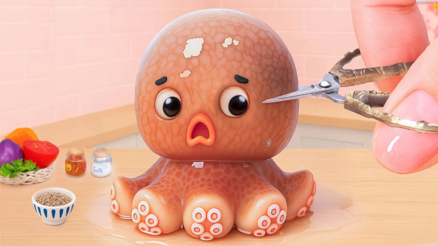 آشپزی مینیاتوری - تهیه اختاپوس مینیاتوری با سس تند - آشپزی با هشت پا کوچولو