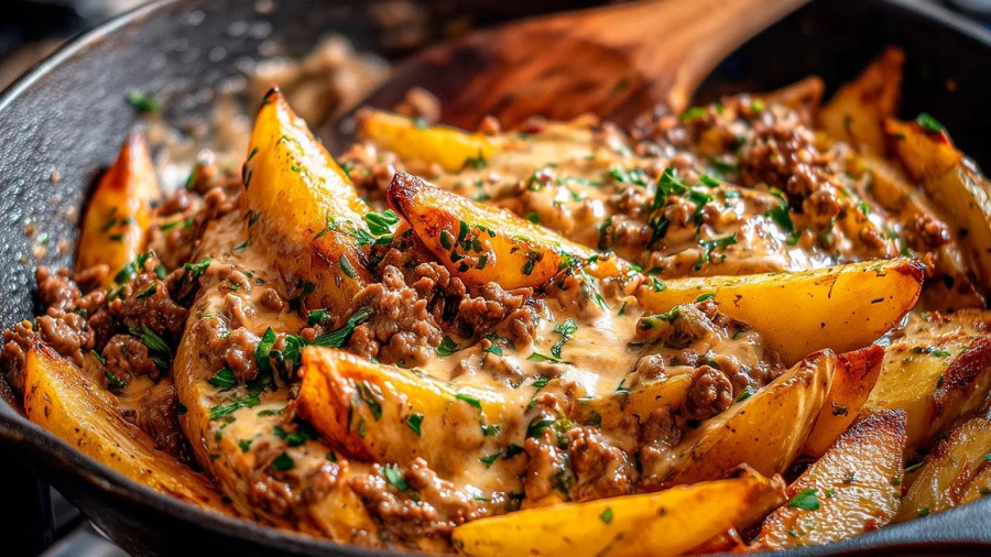 سیب زمینی ایتالیایی با گوشت چرخ کرده | آموزش شام خوشمزه و سریع با یک ماهیتابه